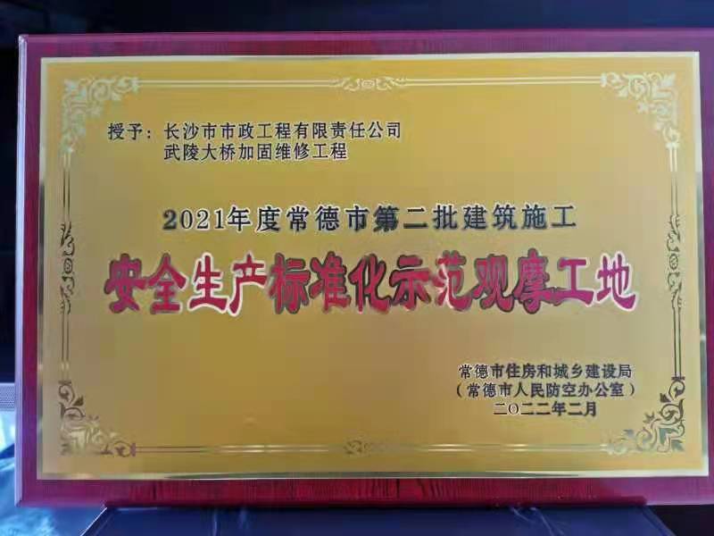 喜訊 ！常德市武陵大橋項目榮獲2021年度安全生產(chǎn)標(biāo)準(zhǔn)化示范觀摩工地